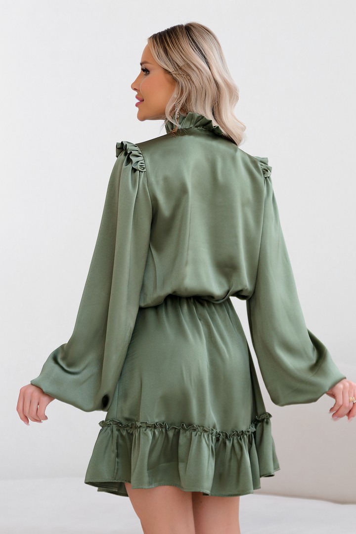 Фото товара 22498, оливковое шелковое платье с завязками